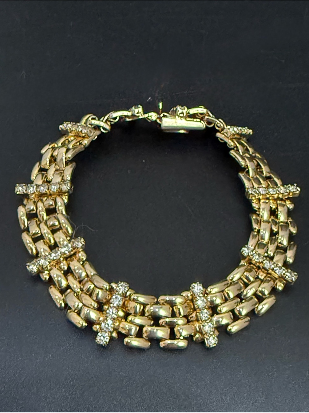 Vintage 80s AFJ American Fashion Jewels Gold-tone Panther / Tank Link Bracelet